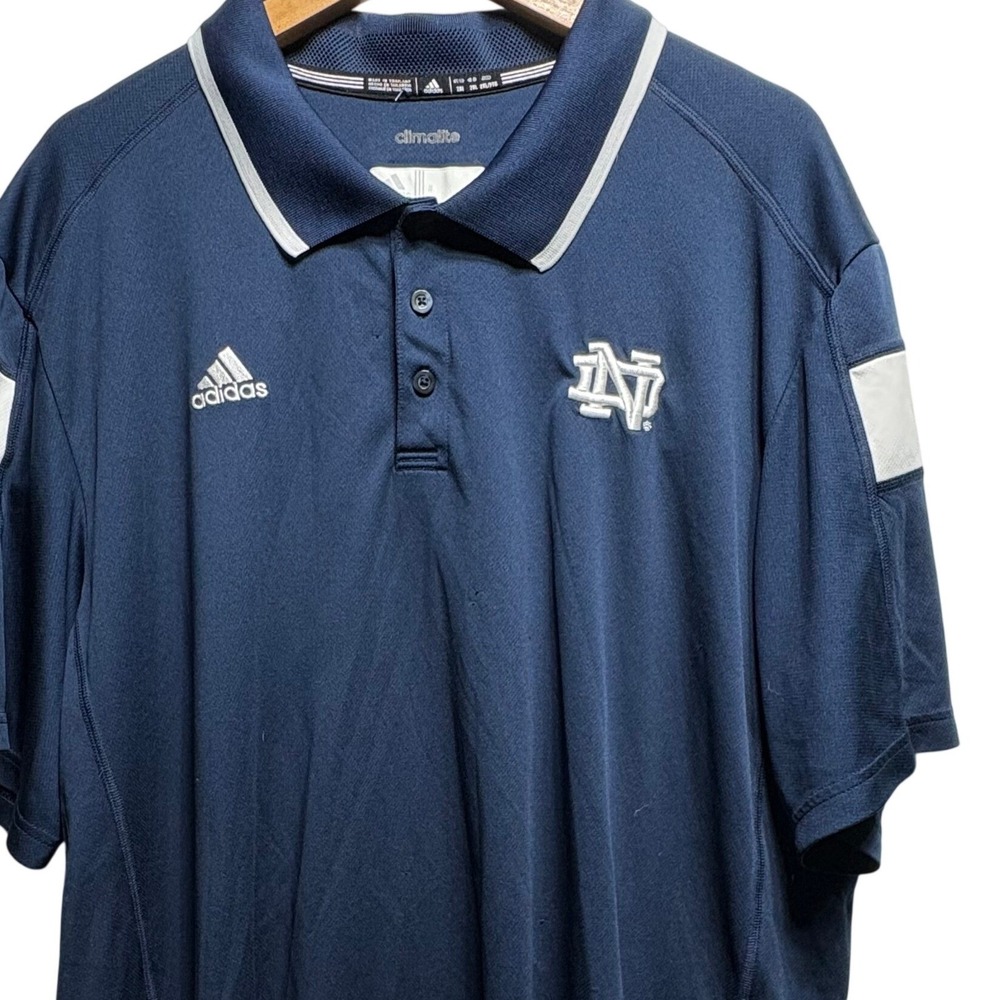 Adidas Climalite Notre Dame Polo Mens XL Navy Blue Polyester Fighting Irish NCAA